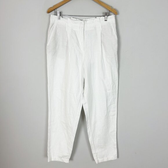 NEW Loft Linen Blend Pants Size MEDIUM TALL White Elastic Waist Tapered Women's - Picture 1 of 4